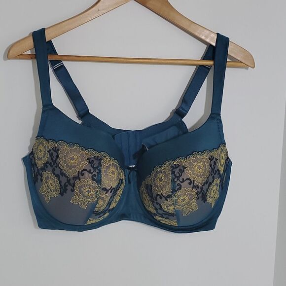 Ambrielle Lightly Lined Balconette Bra Teal Embroidered Size 42DDD - Picture 1 of 11